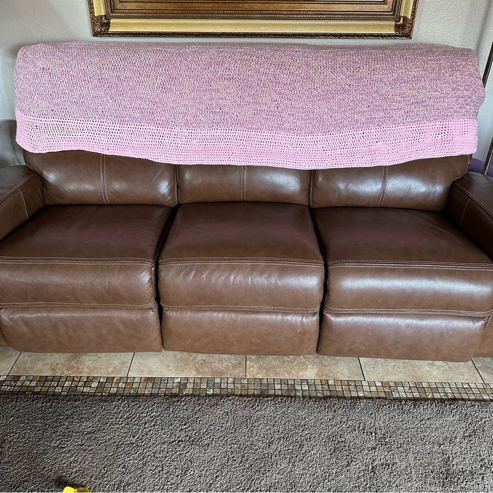 Vintage Rare FITTED Hand Crochet Sofa Throw Pink Lilac Cream